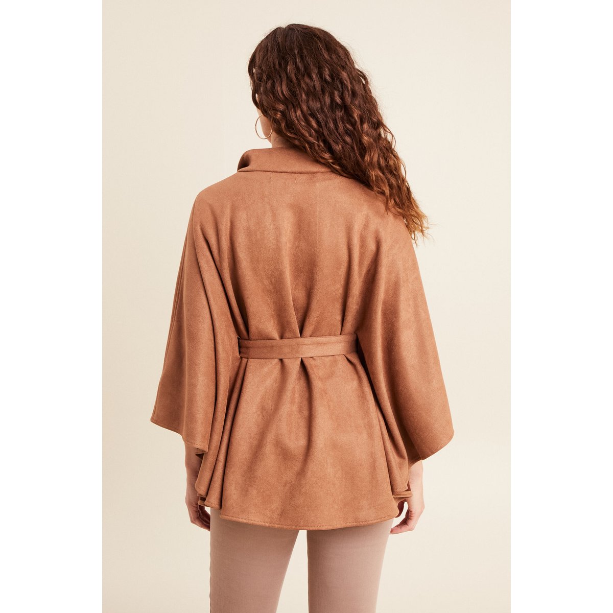 Poncho ceinturé fermeture zippée marron clair, BREAL