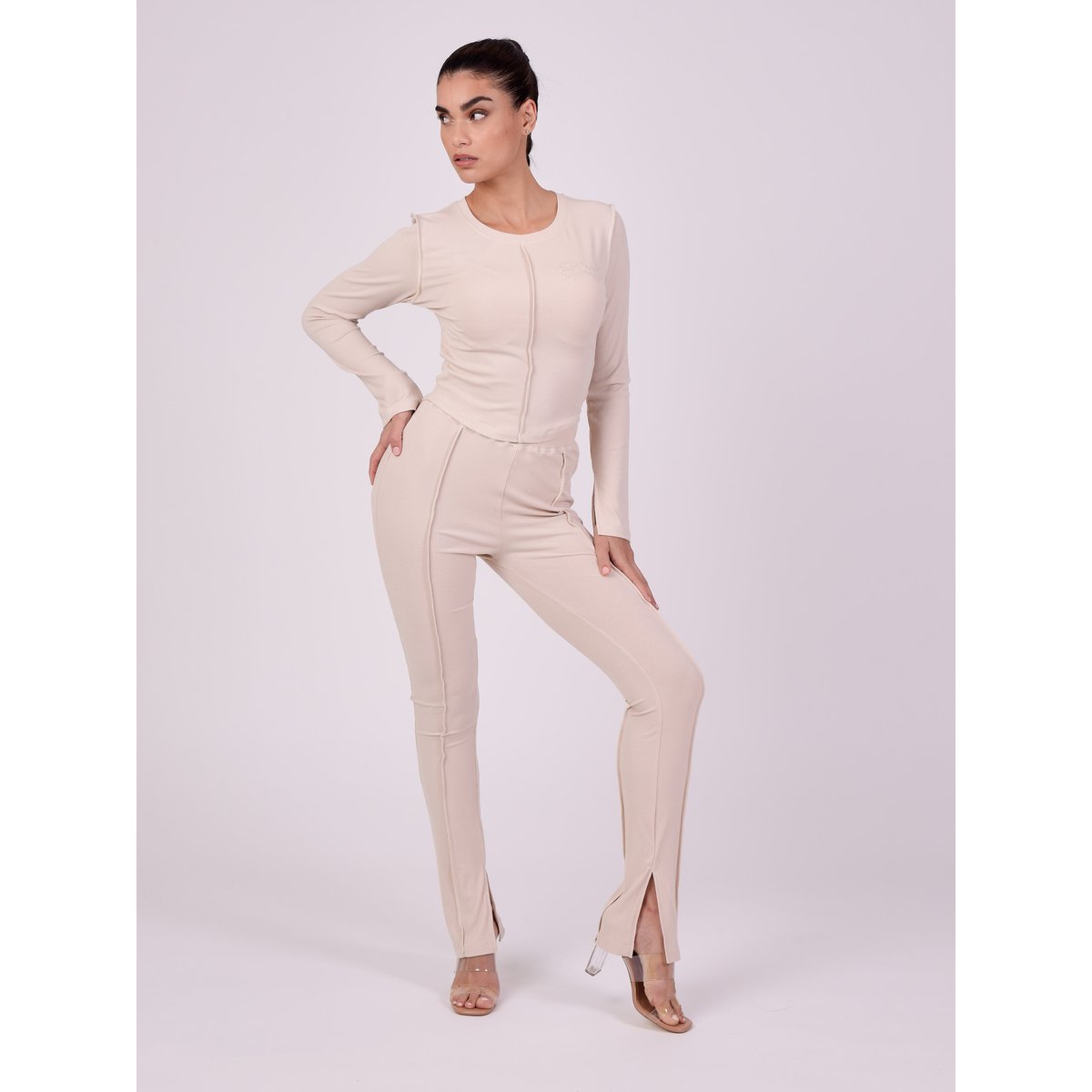 Pantalon moulant coutures apparentes beige, PROJECT X