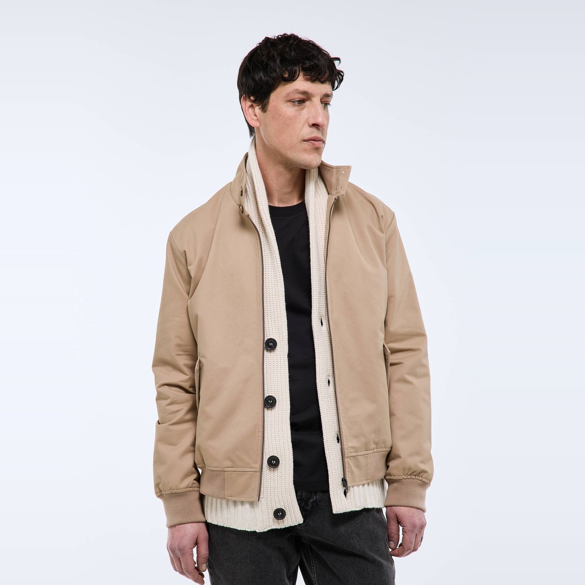 Veste col montant zippé en coton BIO beige, MONOPRIX