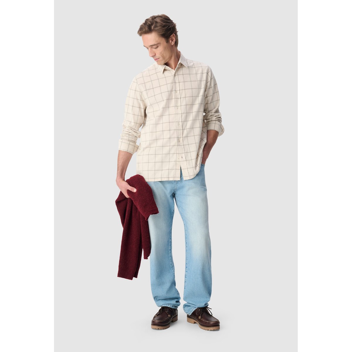 Chemise easy velours à carreaux ecru, IKKS