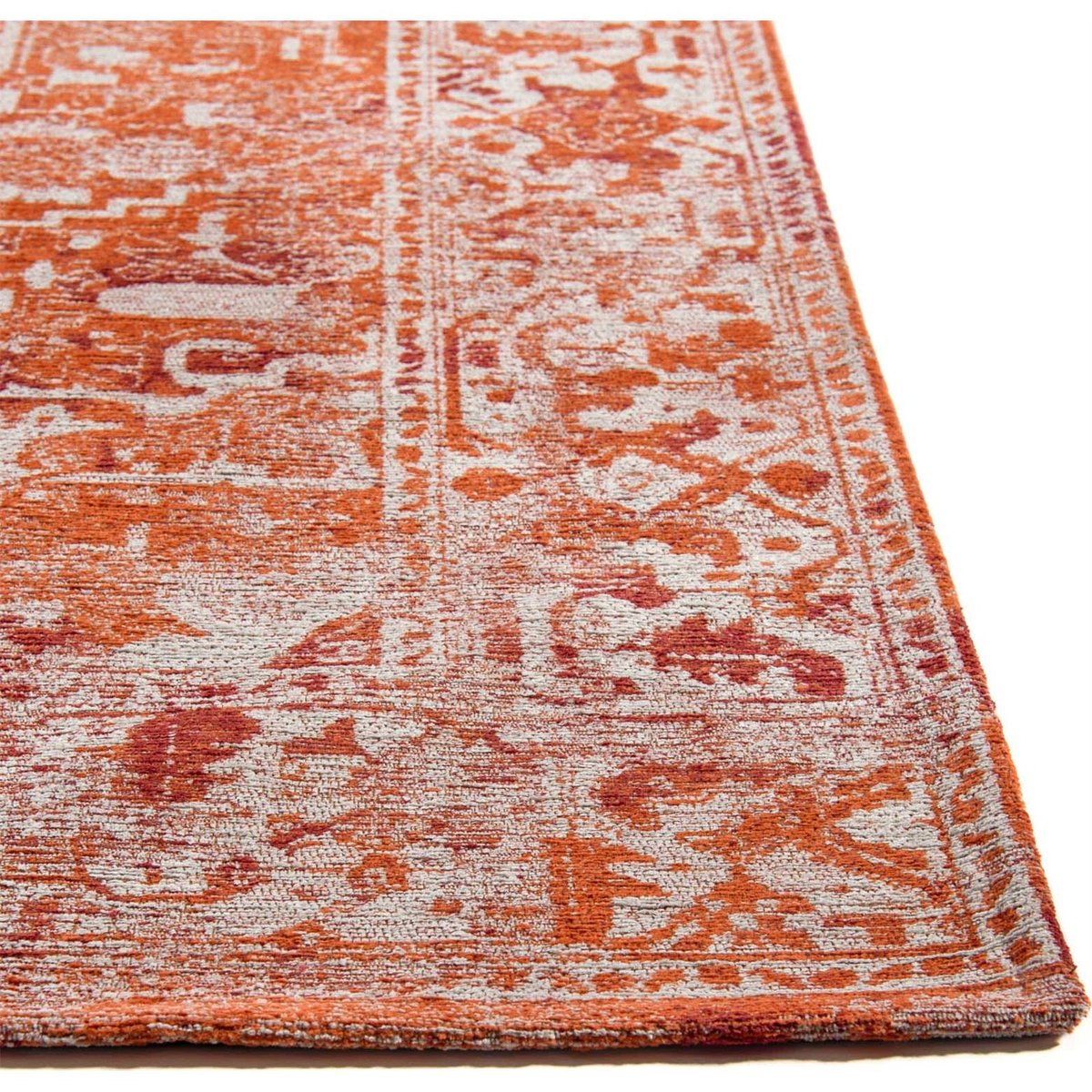 Tapis intérieur extérieur jacquard, HERIS rouge brique patiné beige clair, RECOLLECTION