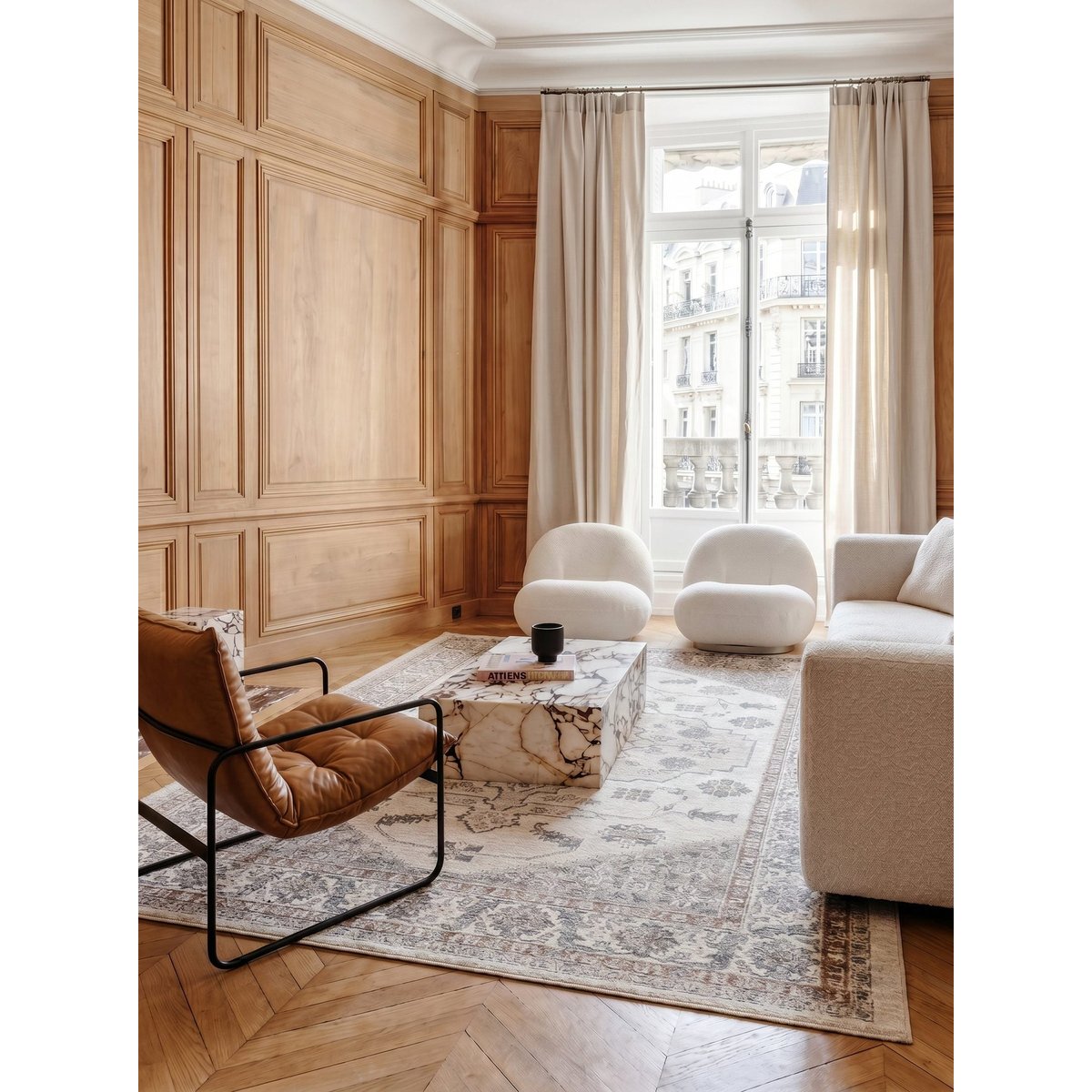 Tapis design en fibres recyclées VALOIS bleu naturel, AFK LIVING