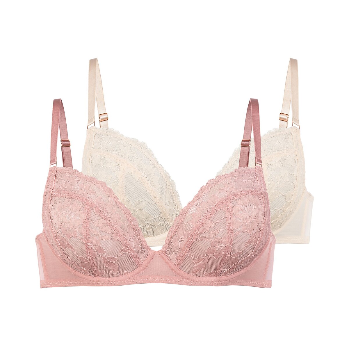 Confezione da 2 reggiseni EMORY LACE rosa + beige, DORINA