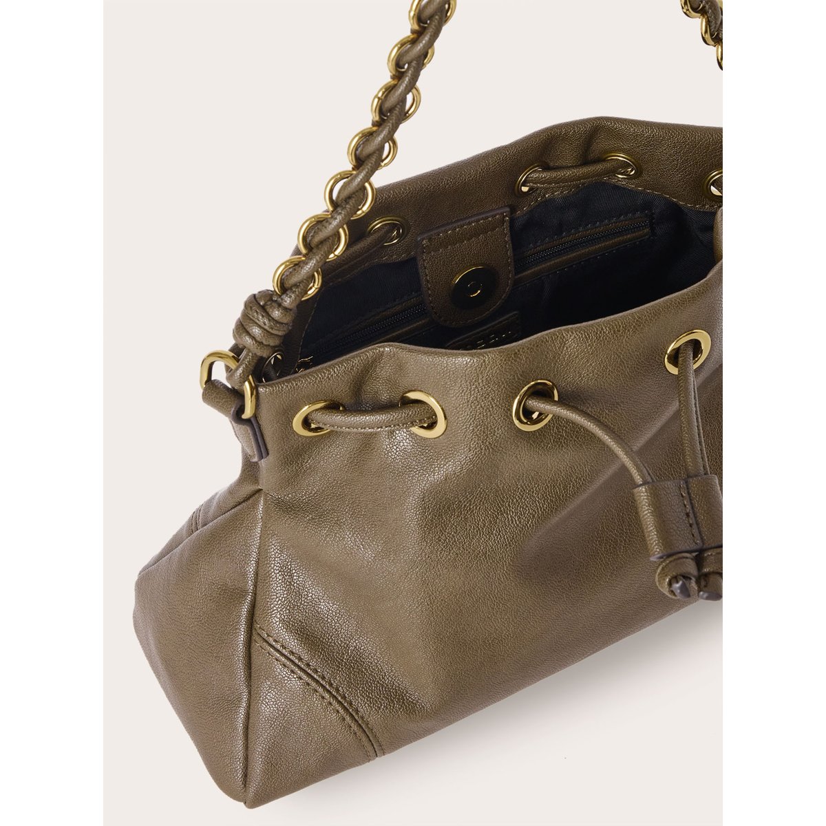 Sac seau avec cordon coulissant et anse chaîne verde militare, MOTIVI