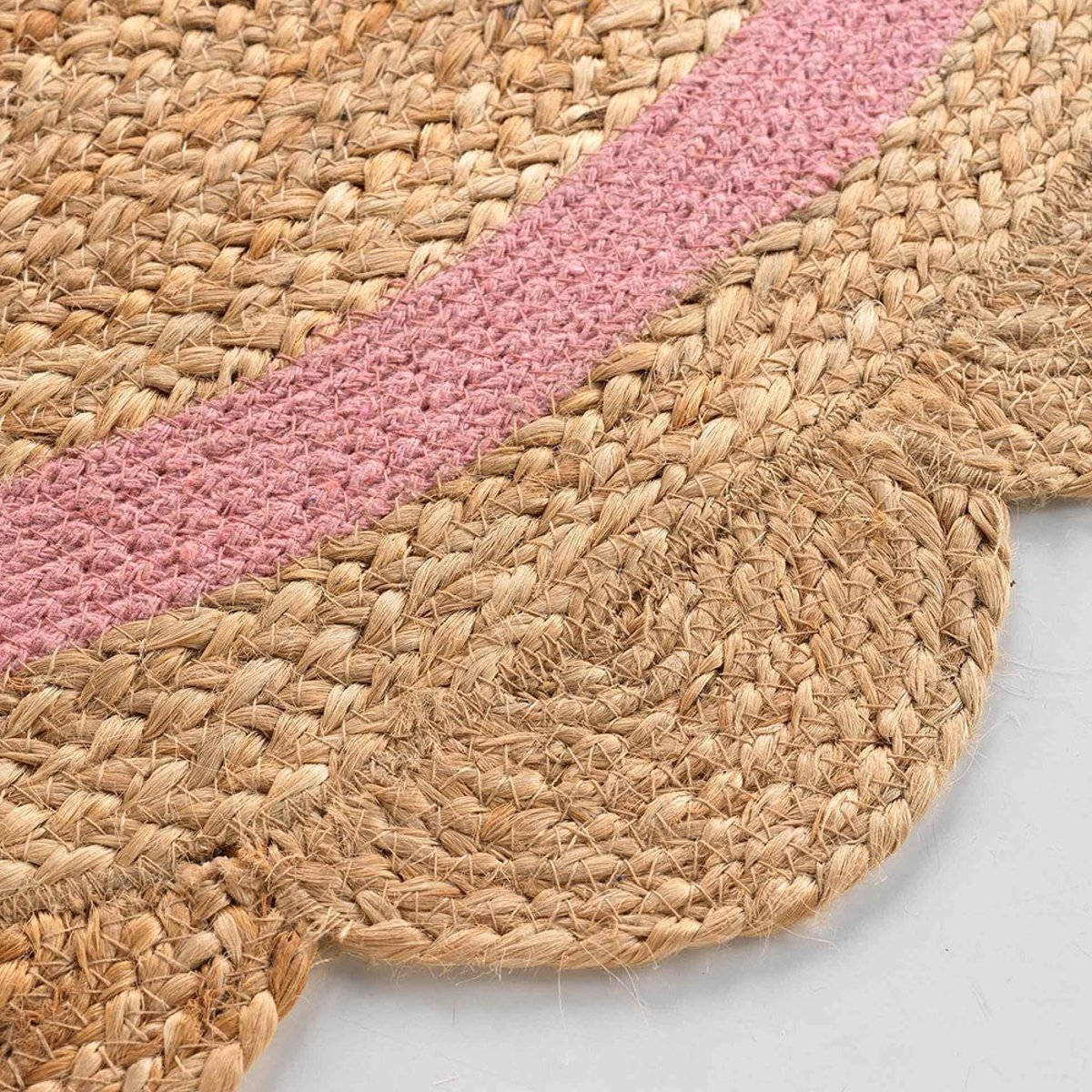 Tapis rond pompons 90  jute polycoton Rosaly rose, DECORATIE