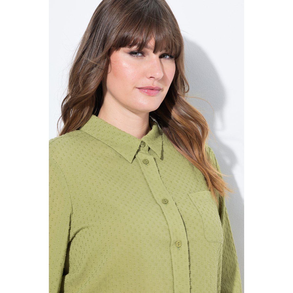 Blouse, pois, col chemise, manches longues sauge, ULLA POPKEN