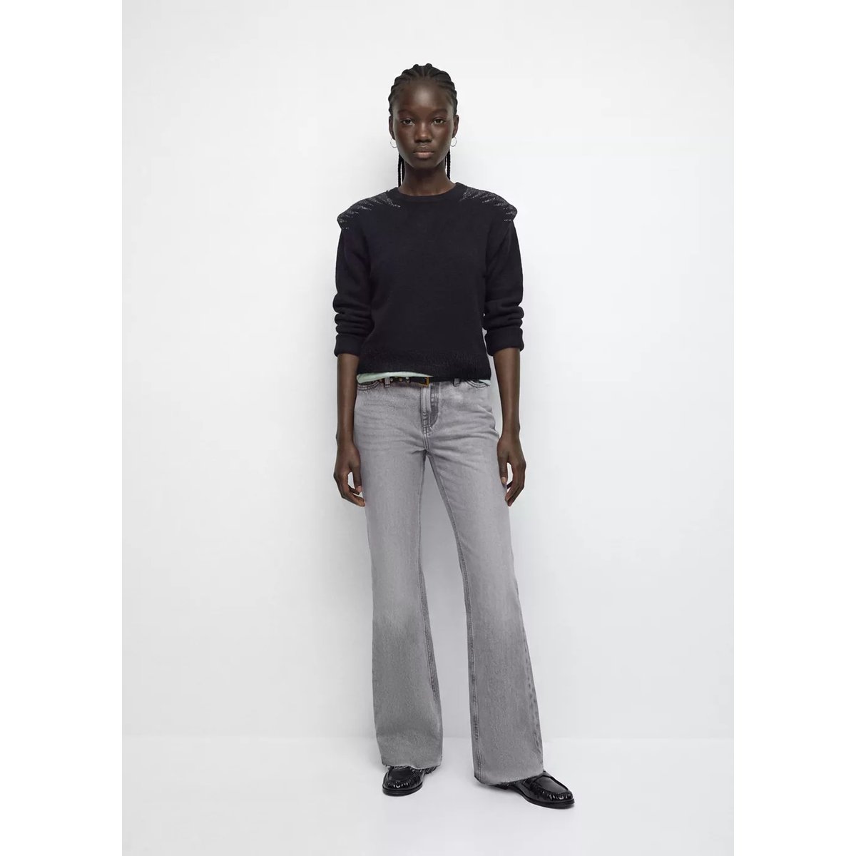 Pull en maille détail brillant aux épaules noir, MANGO TEEN