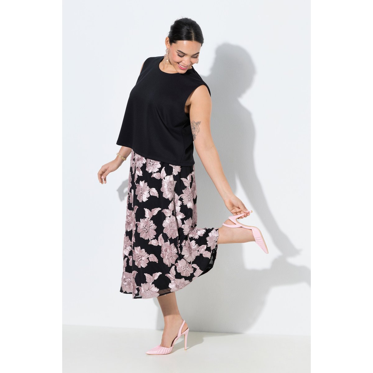 Jupe midi avec applications florales noir, ULLA POPKEN