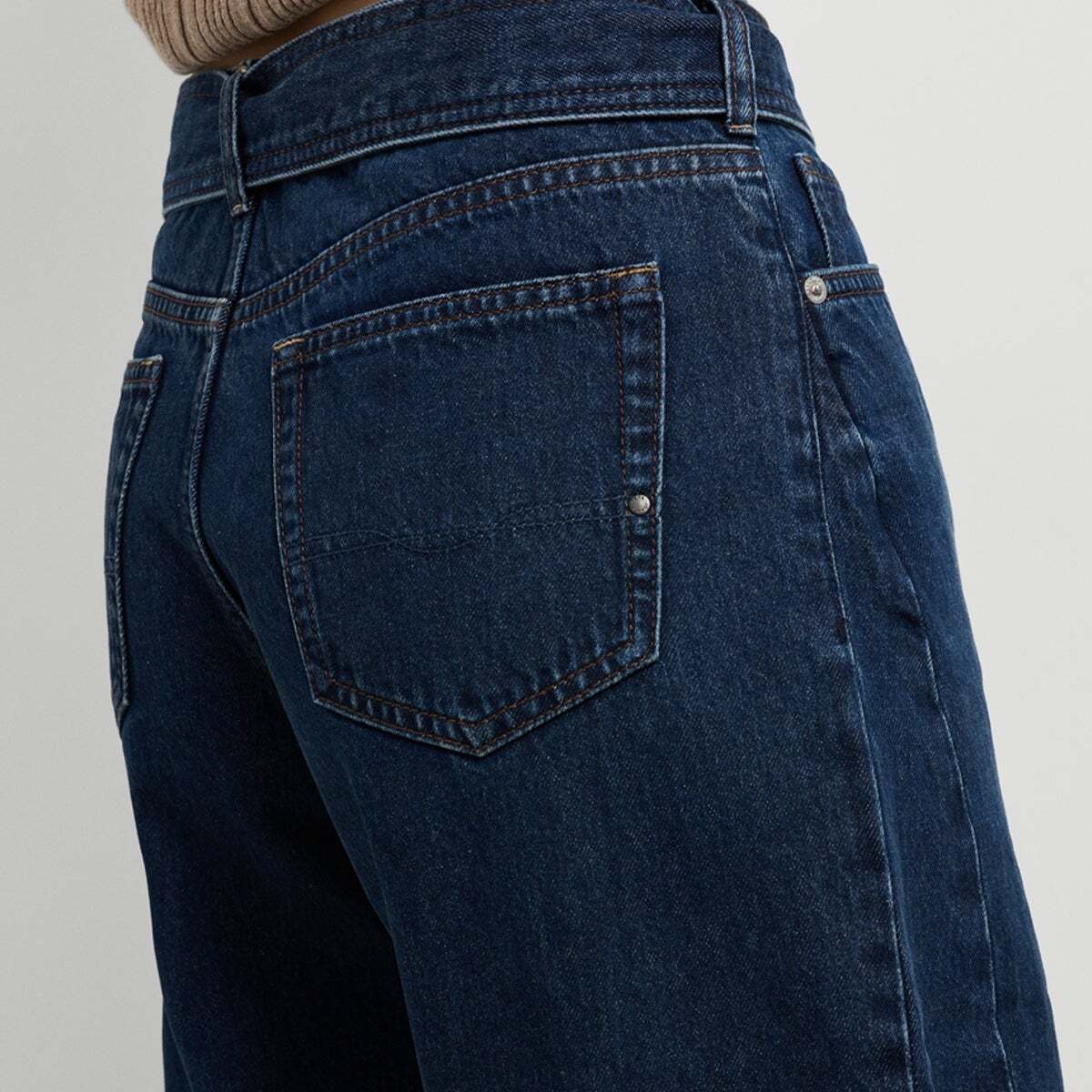 Bow - Jean Coupe Large, Taille Moyenne 11oz rigide bleu foncé denim, PEPE JEANS