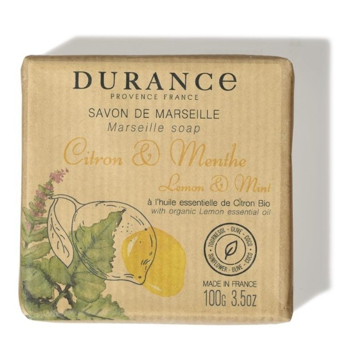 Savon solide CITRON & MENTHE couleur unique, DURANCE