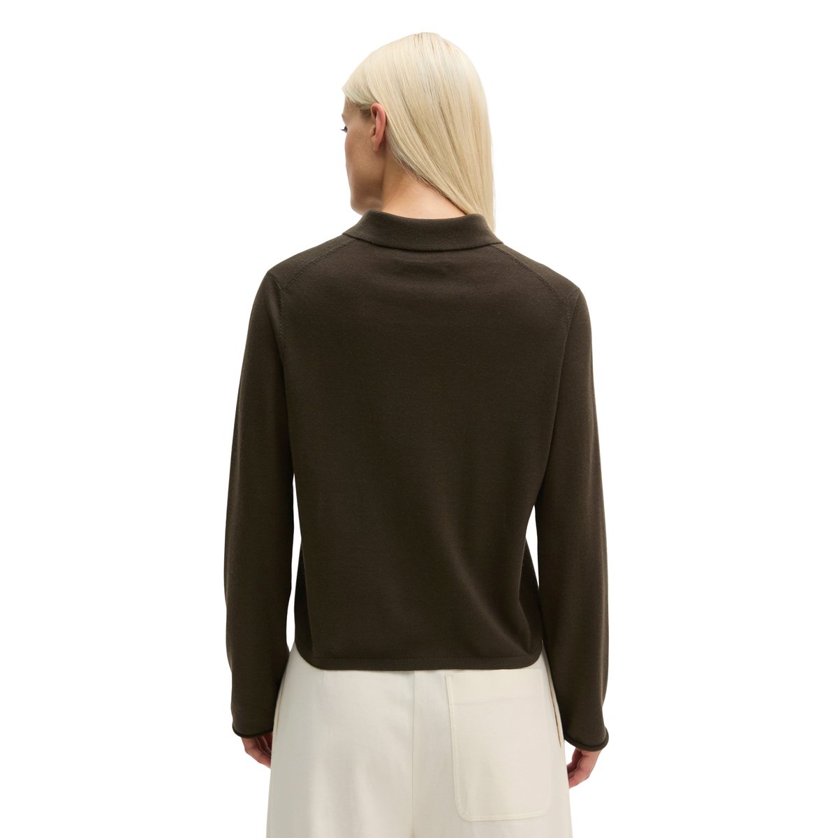 Polo en maille fine regular en fine laine mérinos brun foncé, MARC O'POLO