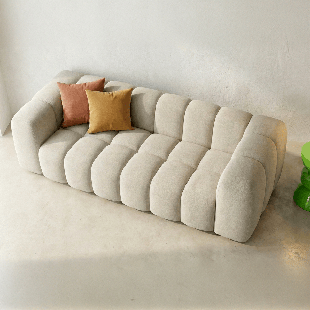 Canapé droit 3 places en tissu chenille - NUVOLA beige, HOMIFAB