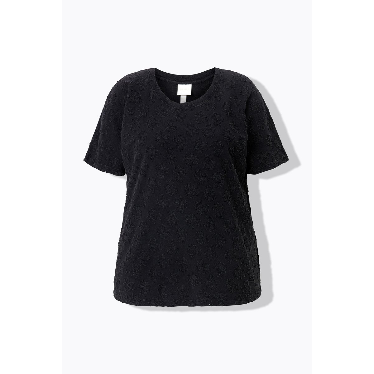 T-shirt, structure 3D, col rond noir, ULLA POPKEN