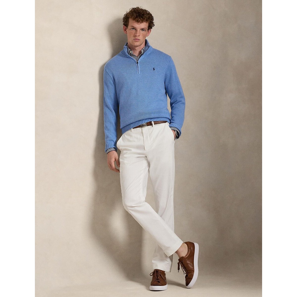 Pull demi-zippé en coton bleu royal, POLO RALPH LAUREN