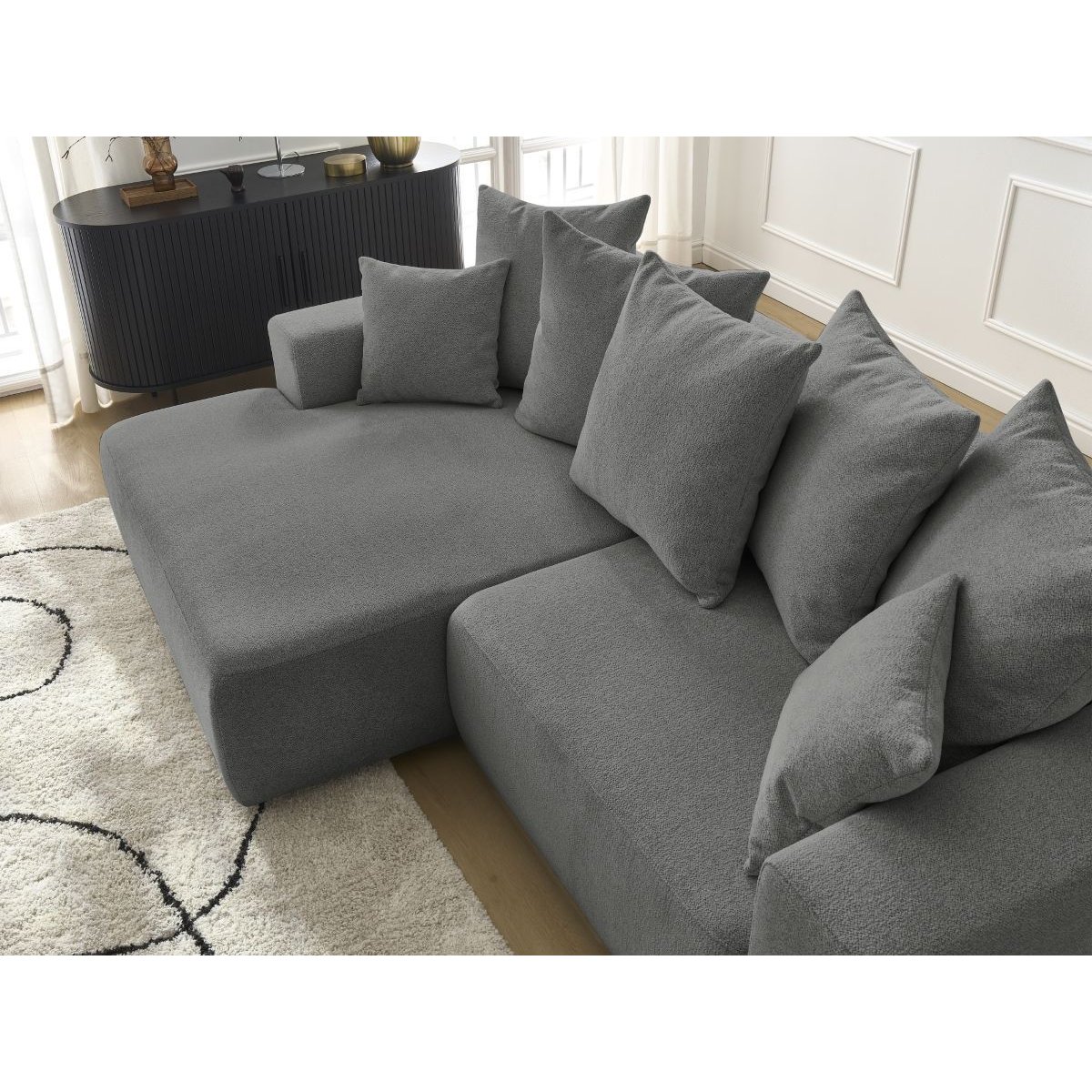 Canapé d'angle convertible 3 places en tissu chiné, ATILLA gris foncé, BOBOCHIC