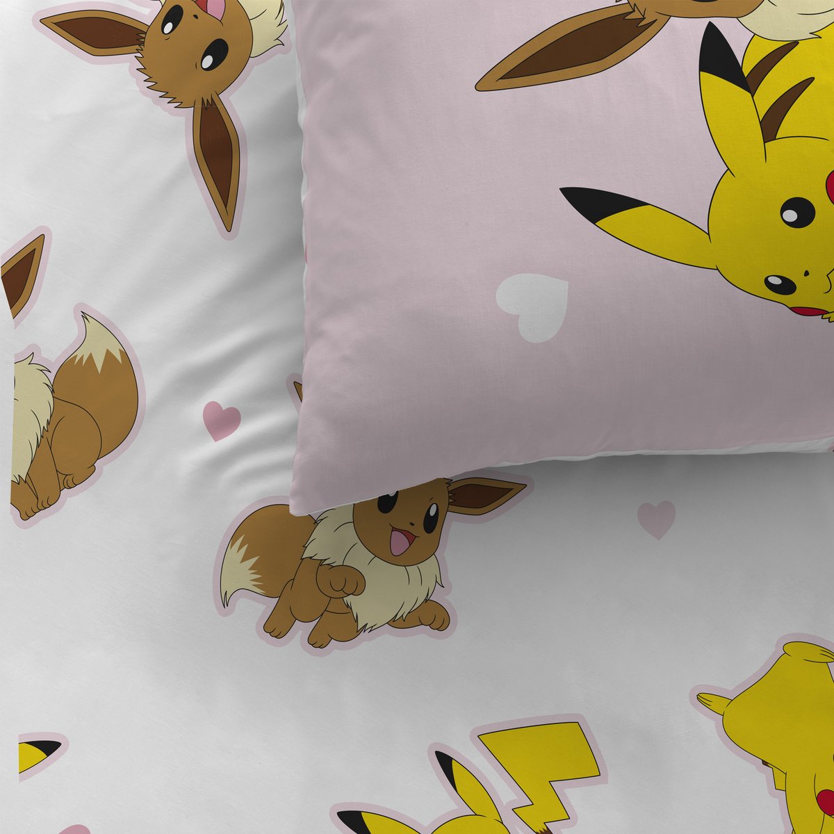 Parure de lit imprimée 100% coton, EVOLI rose, POKEMON