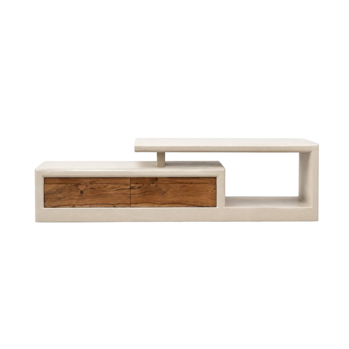 Meuble TV 2 tiroirs en bois effet béton DALVA blanc, MADE IN MEUBLES