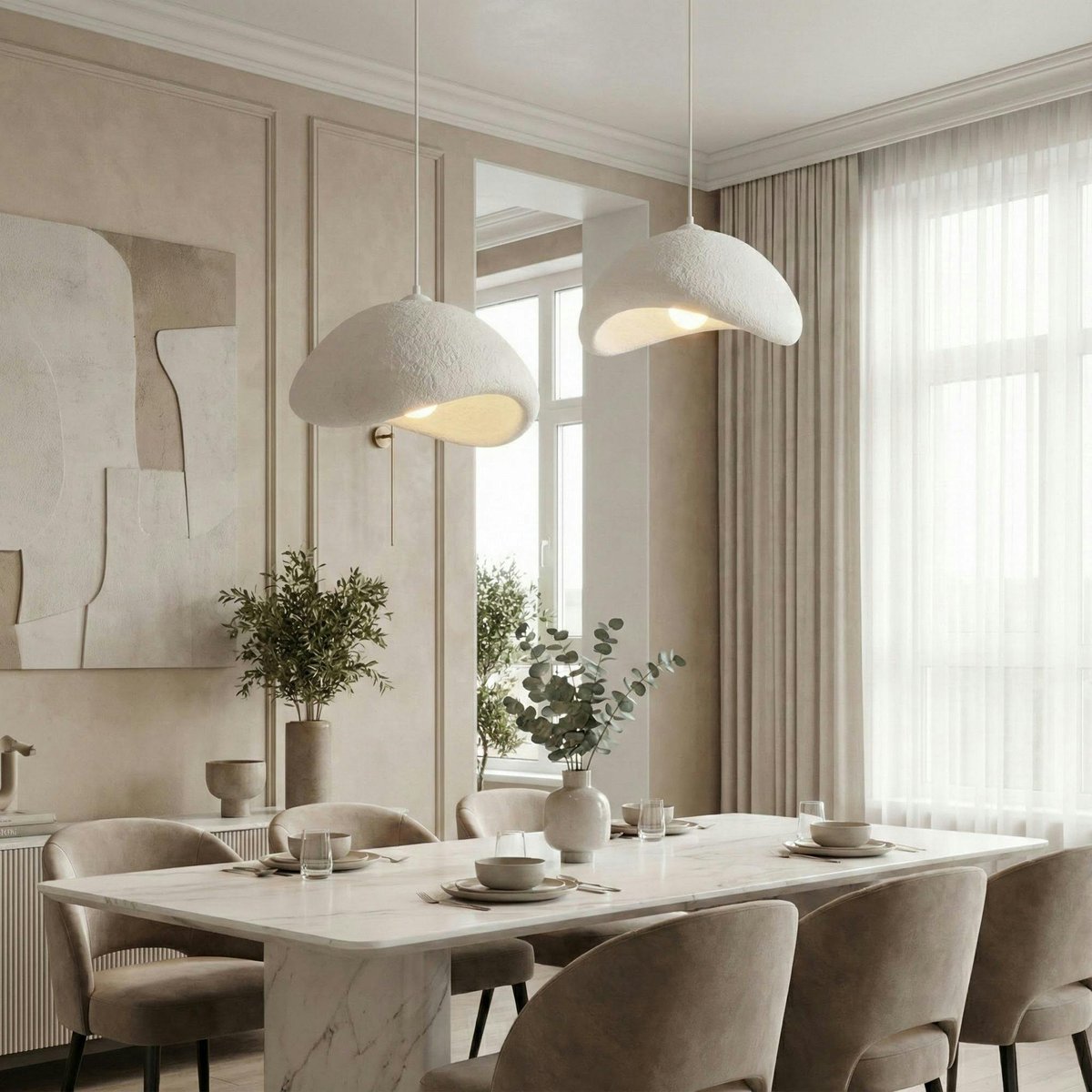 Suspension de table blanche 2 lampes 94 cm NOXIS blanc, PIER IMPORT