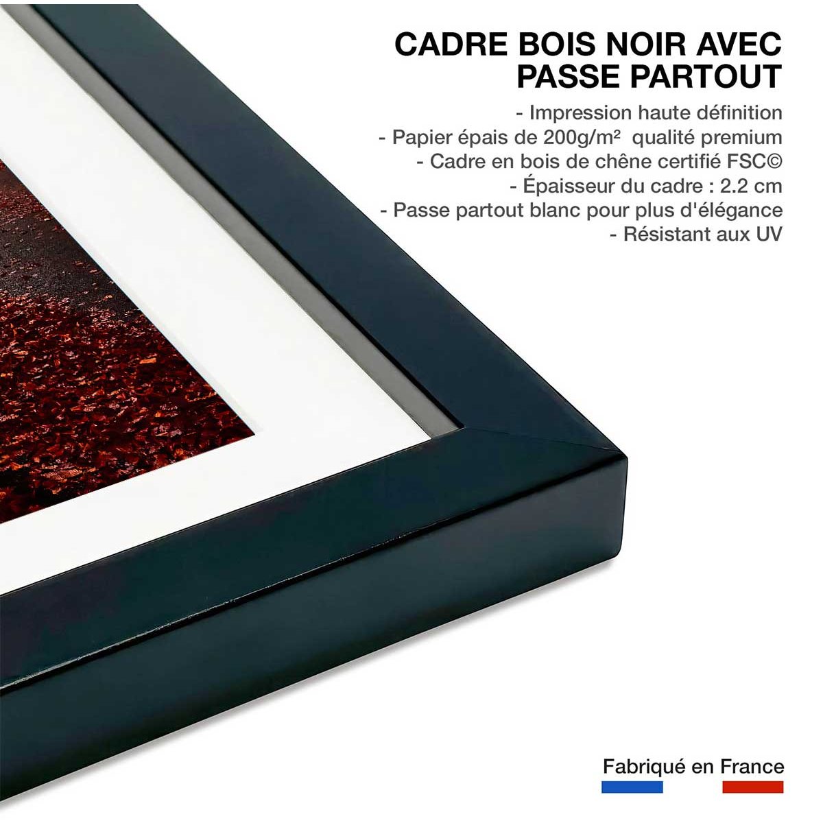 Affiche nature explosion automnale affiche + cadre en bois - noir, HEXOA