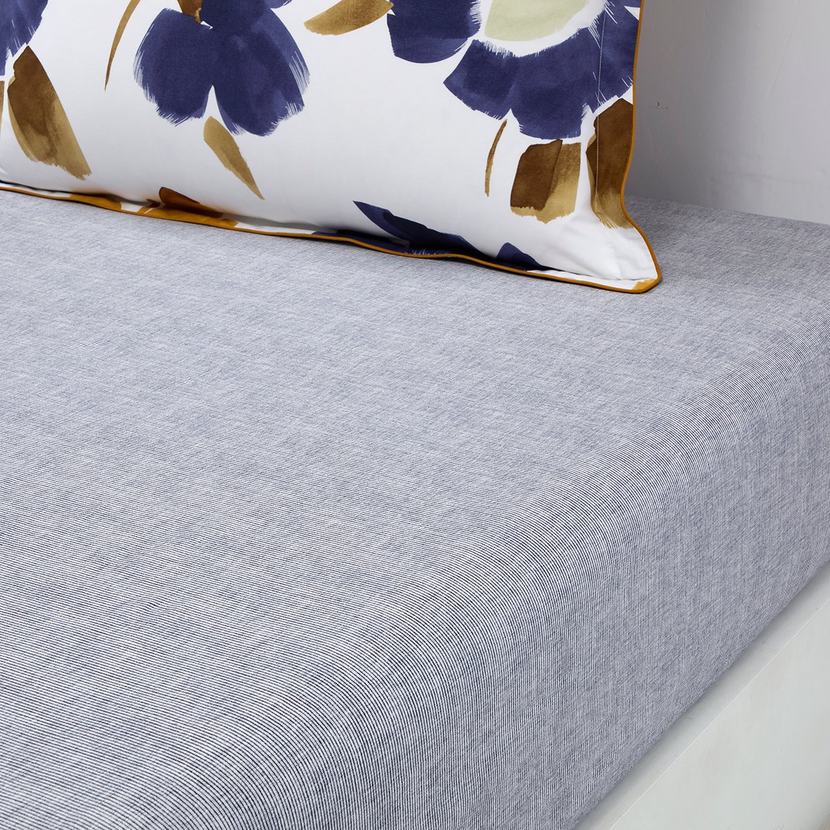 Drap housse en percale de coton gris, HEURE BLEUE multicolore, DESFORGES