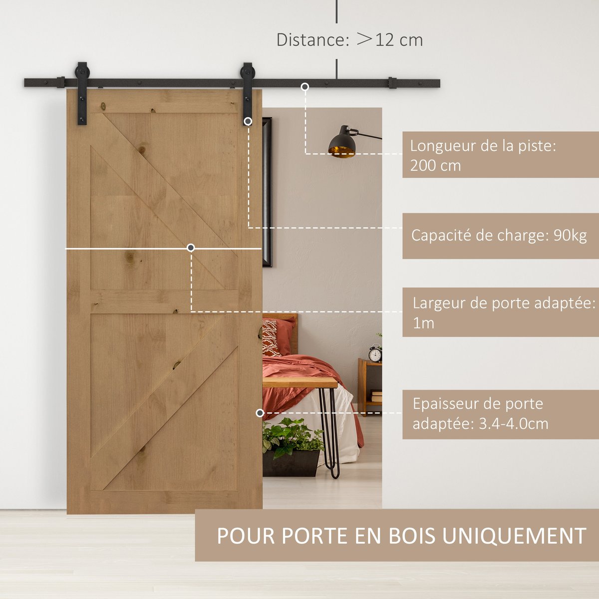 Kit de quincaillerie pour porte coulissante noir, HOMCOM
