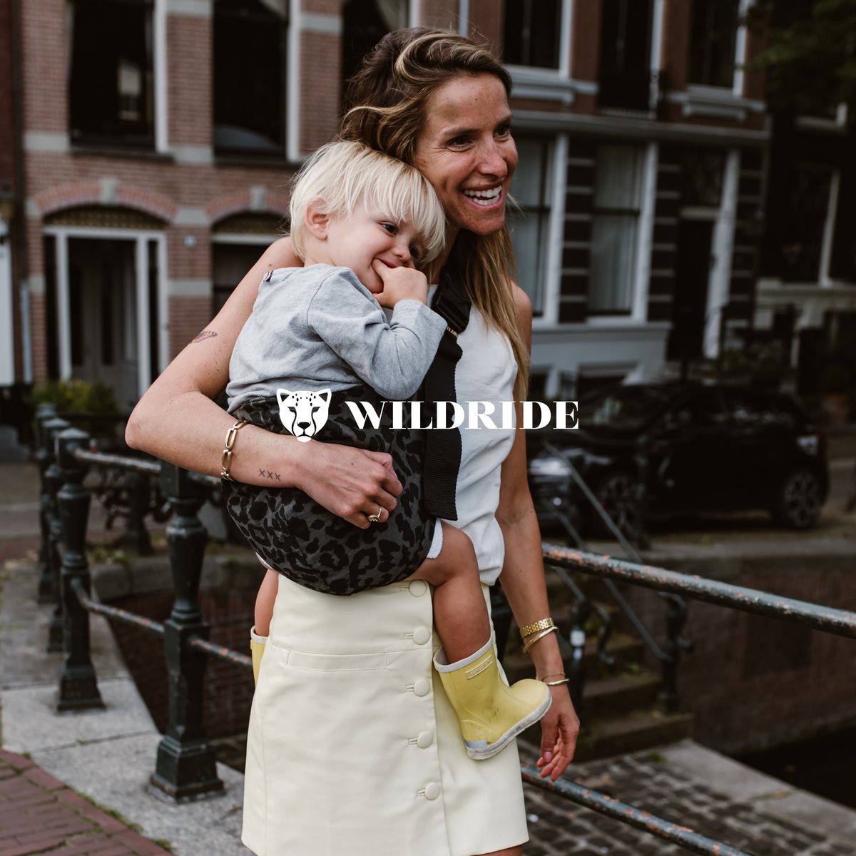 Porte-bébé de hanche imprimé gris léopard, WILDRIDE