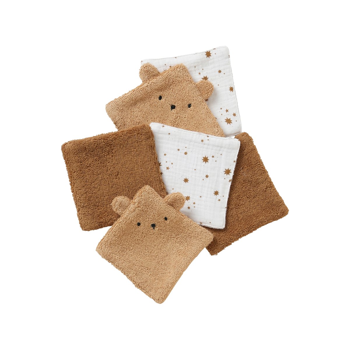 Lot de 6 lingettes lavables Ourson caramel, VERTBAUDET