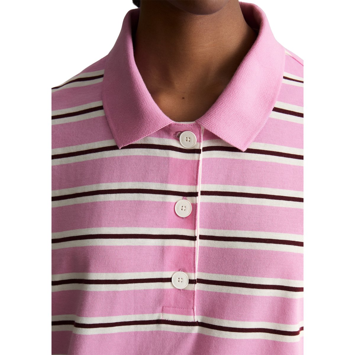 Polo à manches longues relaxed en single jersey rayé rose, MARC O’POLO DENIM