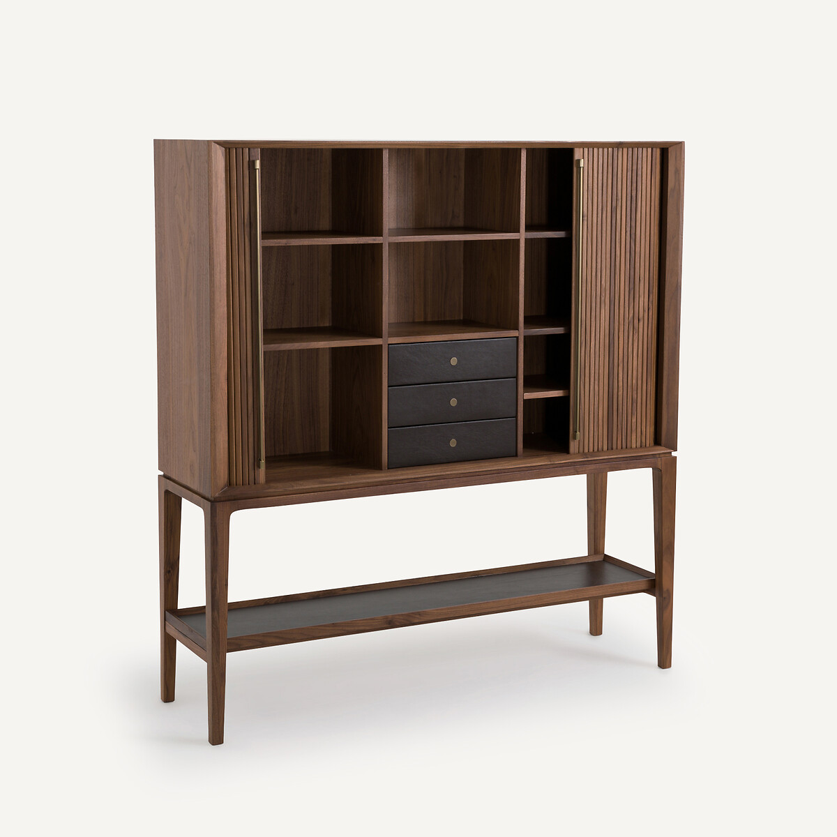 Buffet haut/bar en plaqué noyer et cuir, Liamca noyer, AM.PM