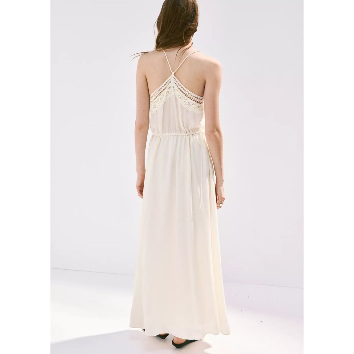 Robe lissée avec broderies ajourées écru, MANGO