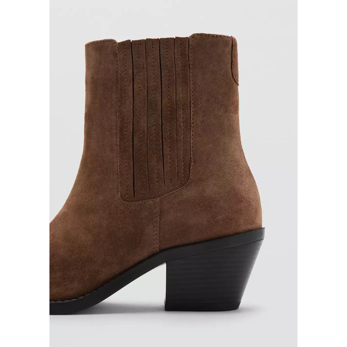 Bottines suède talon bloc tabac, MANGO