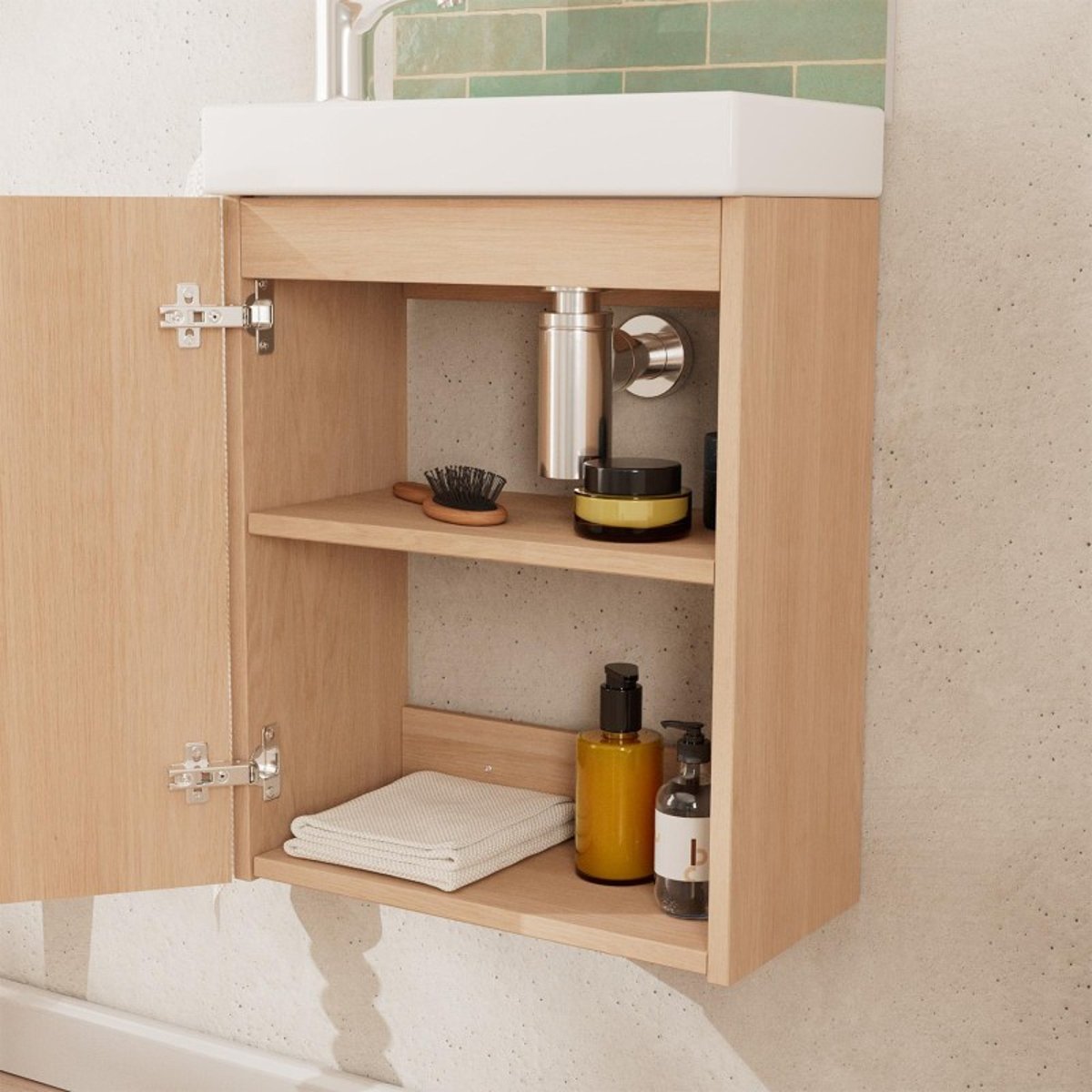 Ensemble meuble lave-mains en chêne + robinet FRAME décor chêne, MOB IN