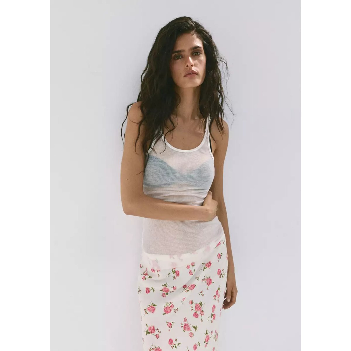 Jupe à imprimé floral maxi noir, MANGO
