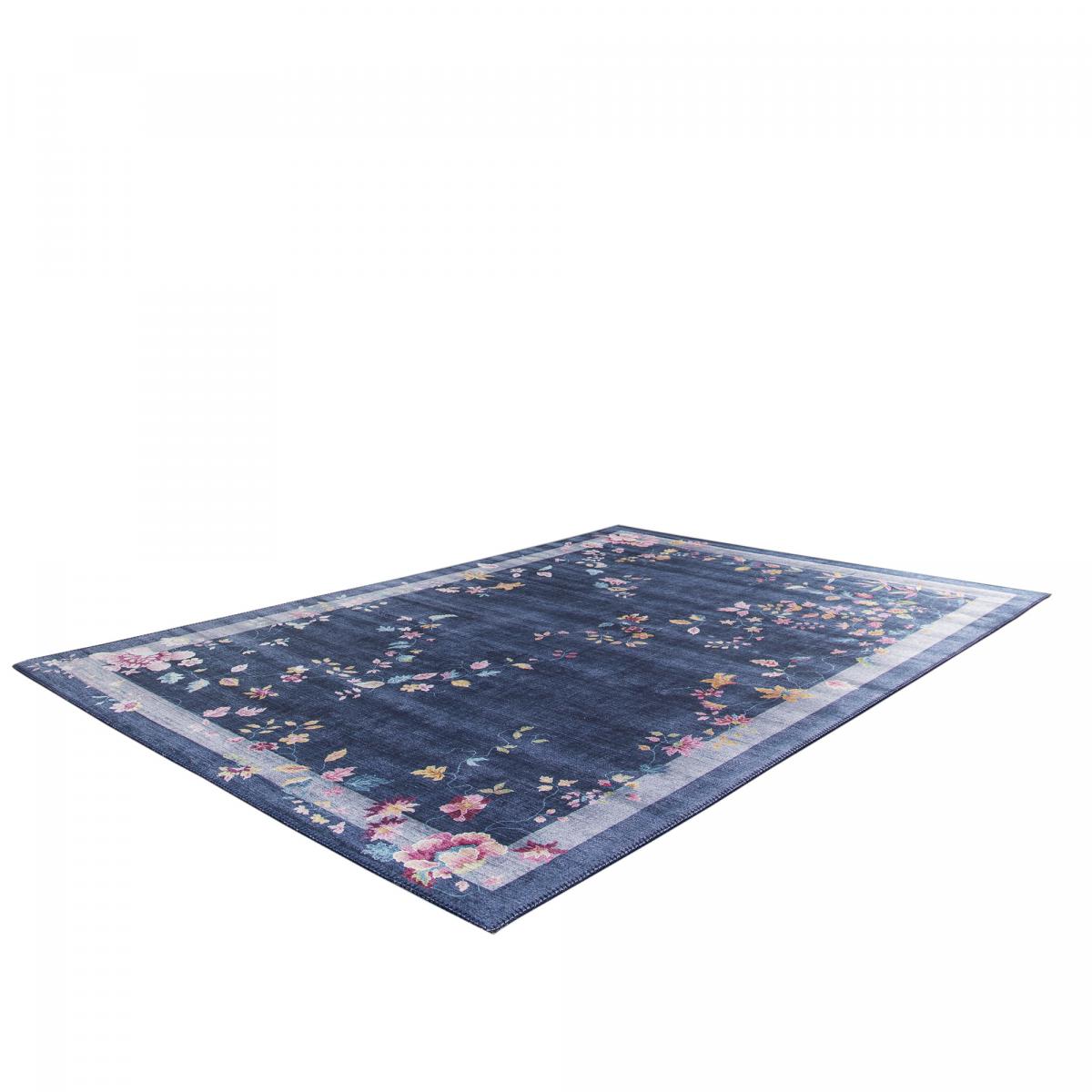 Tapis salon et chambre tissé motif floral VIVACE 8 bleu, rose, UN AMOUR DE TAPIS