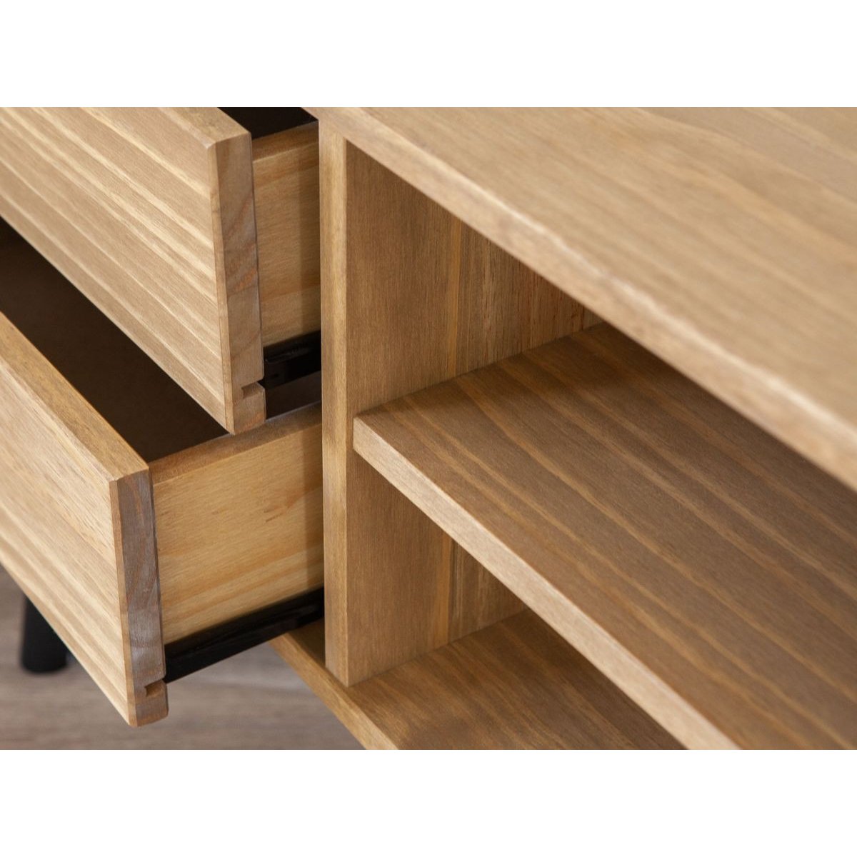 Meuble TV 180 cm bois massif, ALBI marron clair, BOBOCHIC