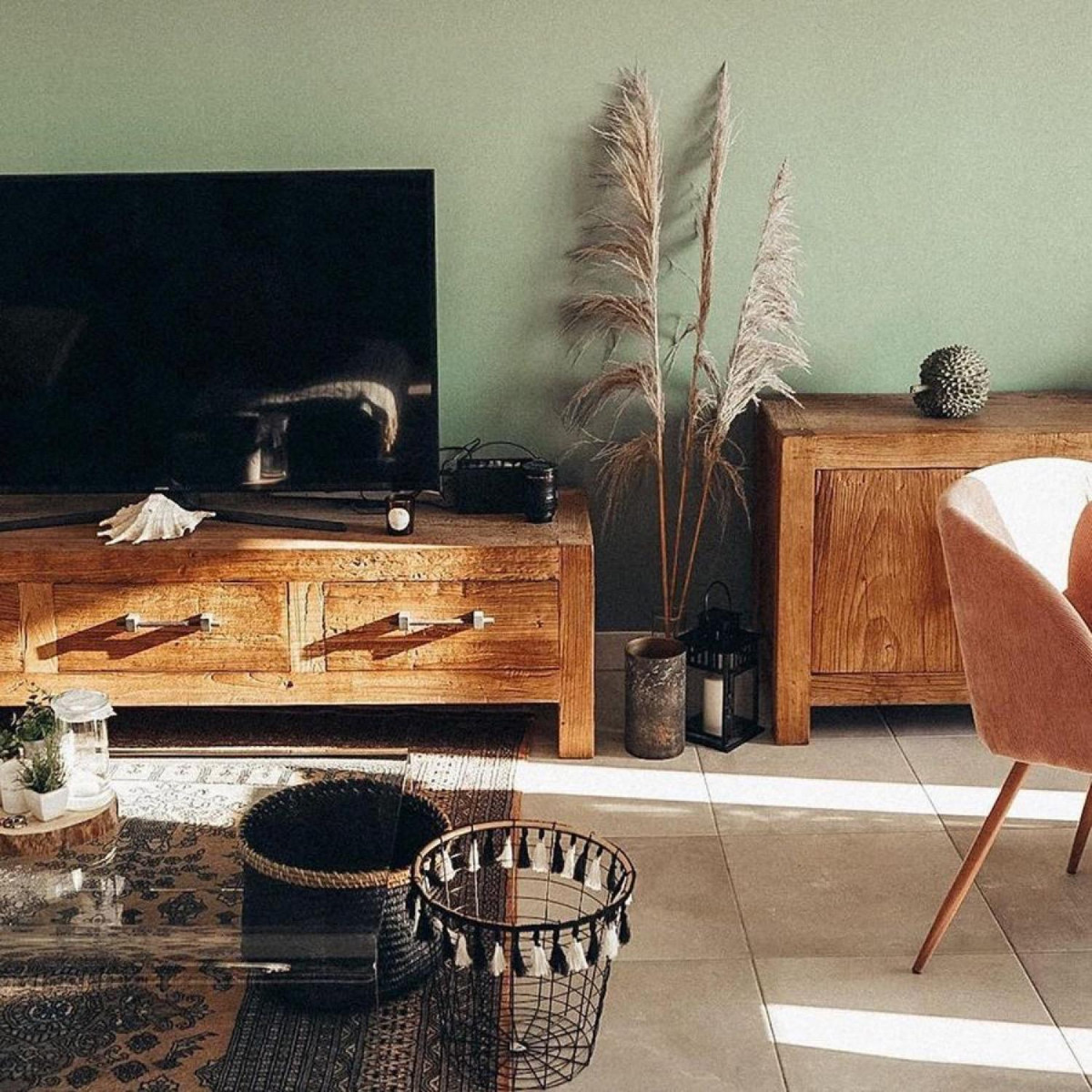Meuble TV 3 tiroirs marron, INTERIOR'S