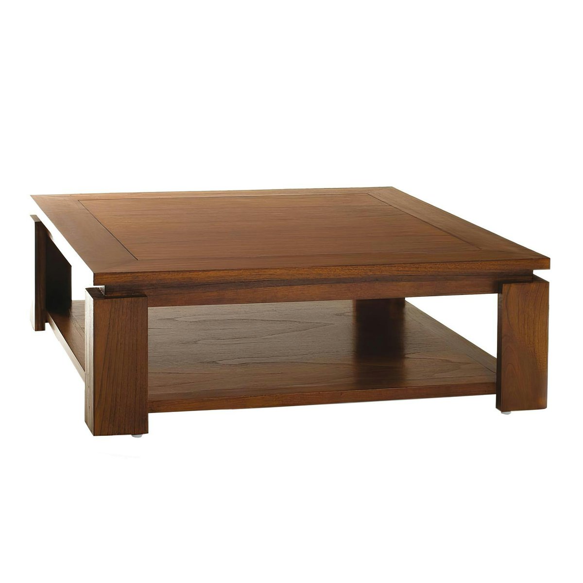 Table basse carrée 90cm style exotique double plateau bois mindi verni LOLA bois naturel, PIER IMPORT