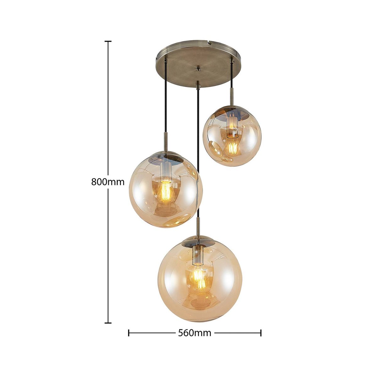Suspension en verre moderne, Teeja ambre, laiton ancien, LINDBY