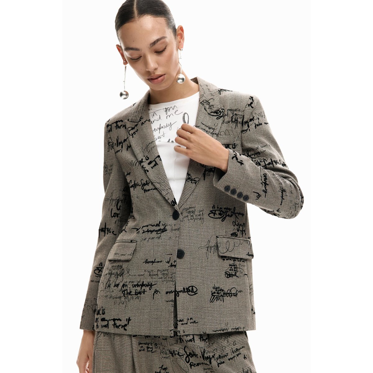Blazer lettering carreaux gray, DESIGUAL