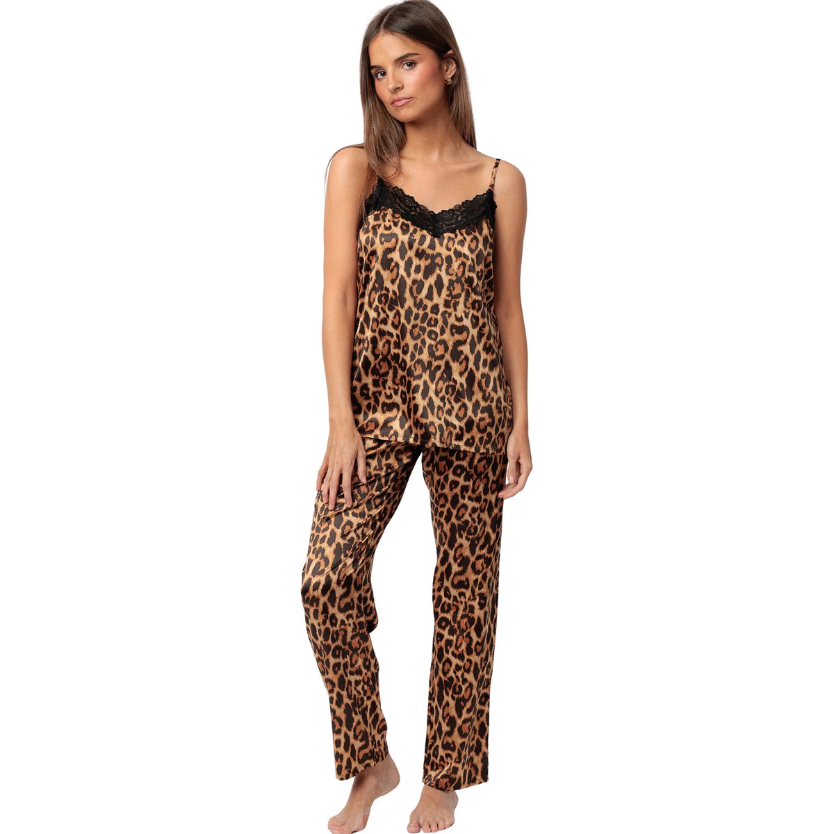 Pyjama satin pantalon caraco Glam Leopard peau, ADMAS