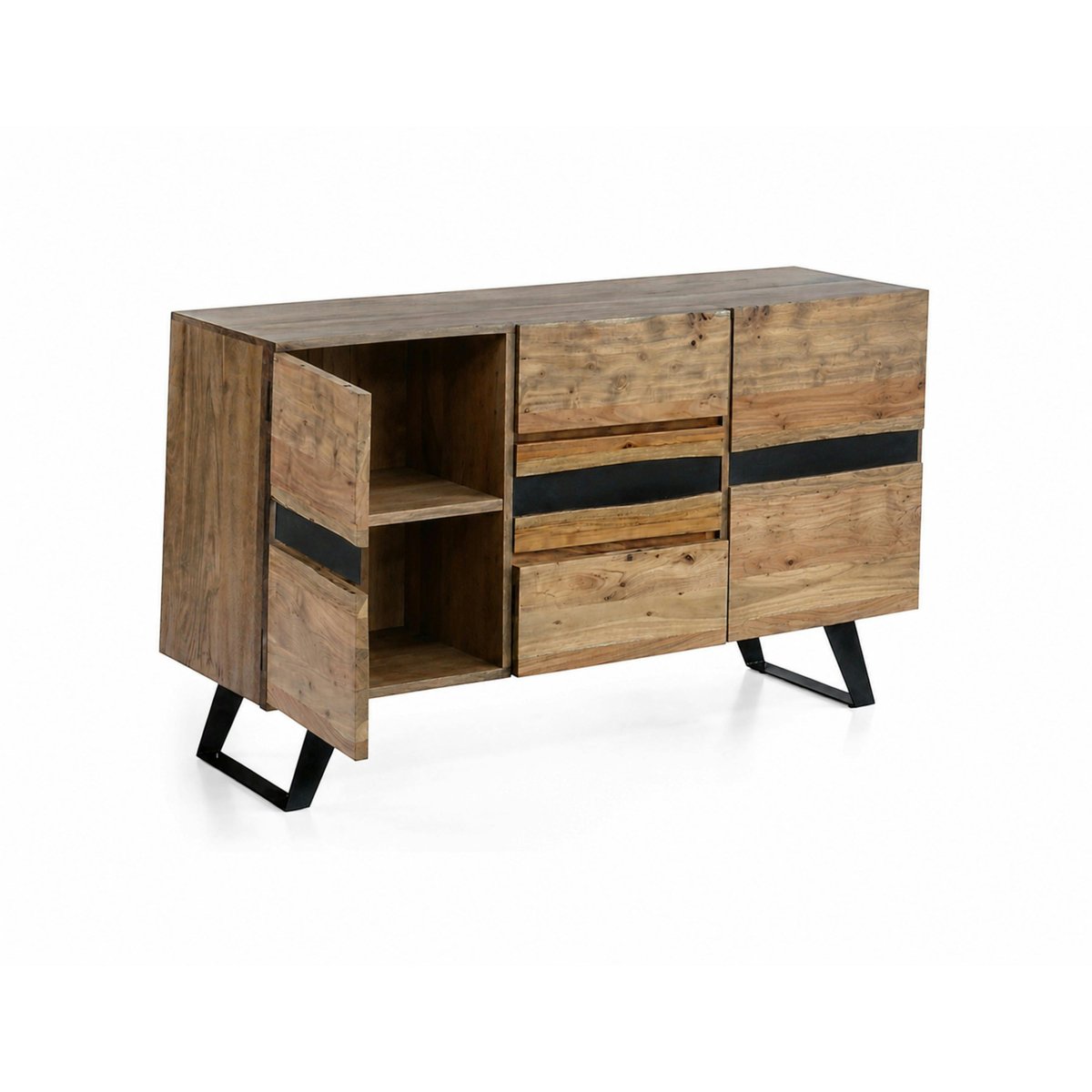 Buffet en bois d'acacia 2 portes 3 tiroirs CANYON bois naturel, PIER IMPORT