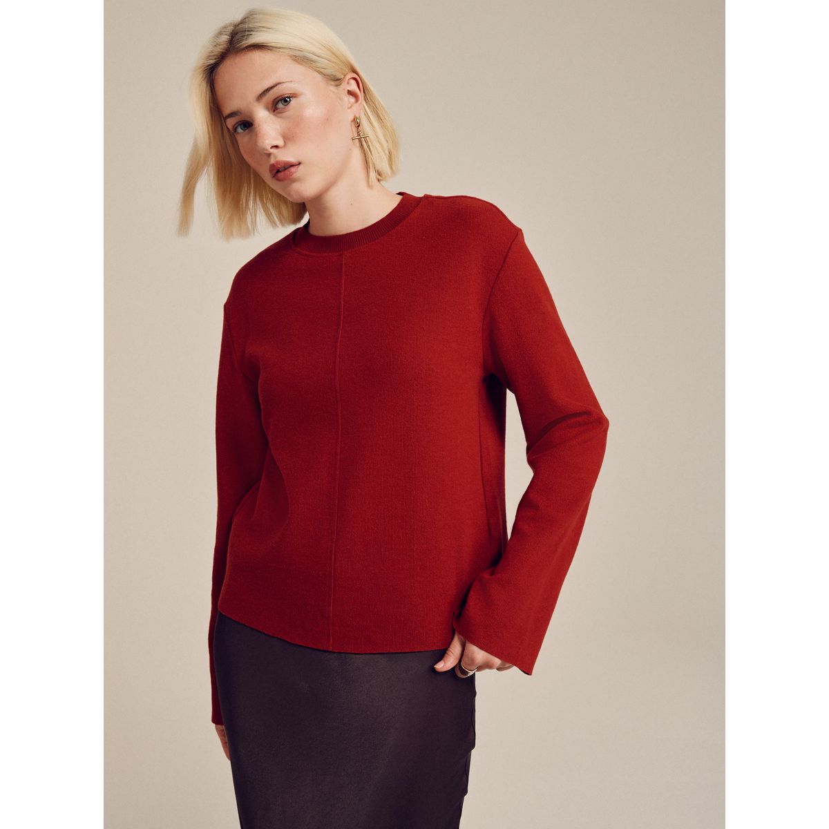 Pull ras du cou côtelé confortable et doux rouge cerise, NEXT