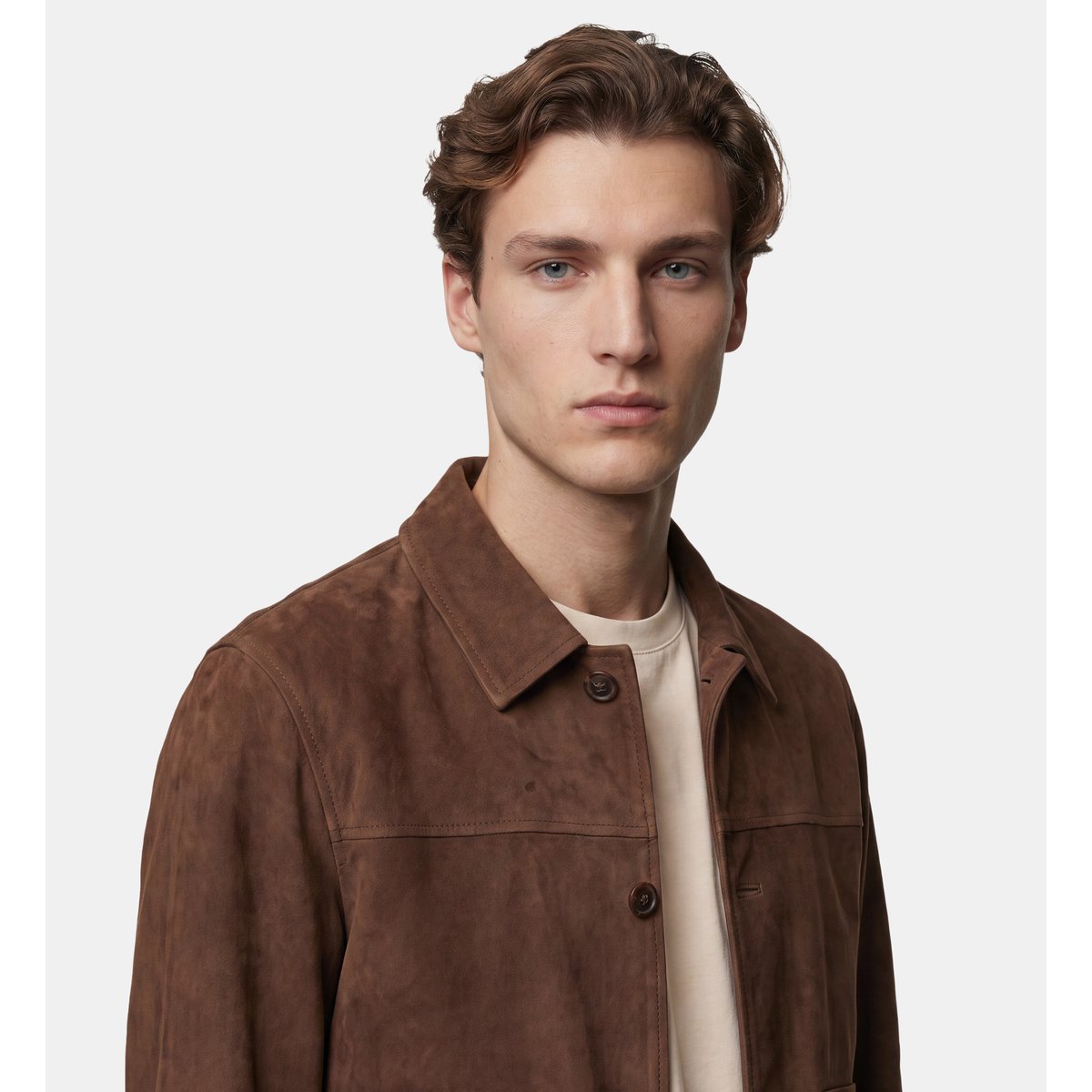 Blouson pagoat cuir suédé marron foncé, GALERIES LAFAYETTE