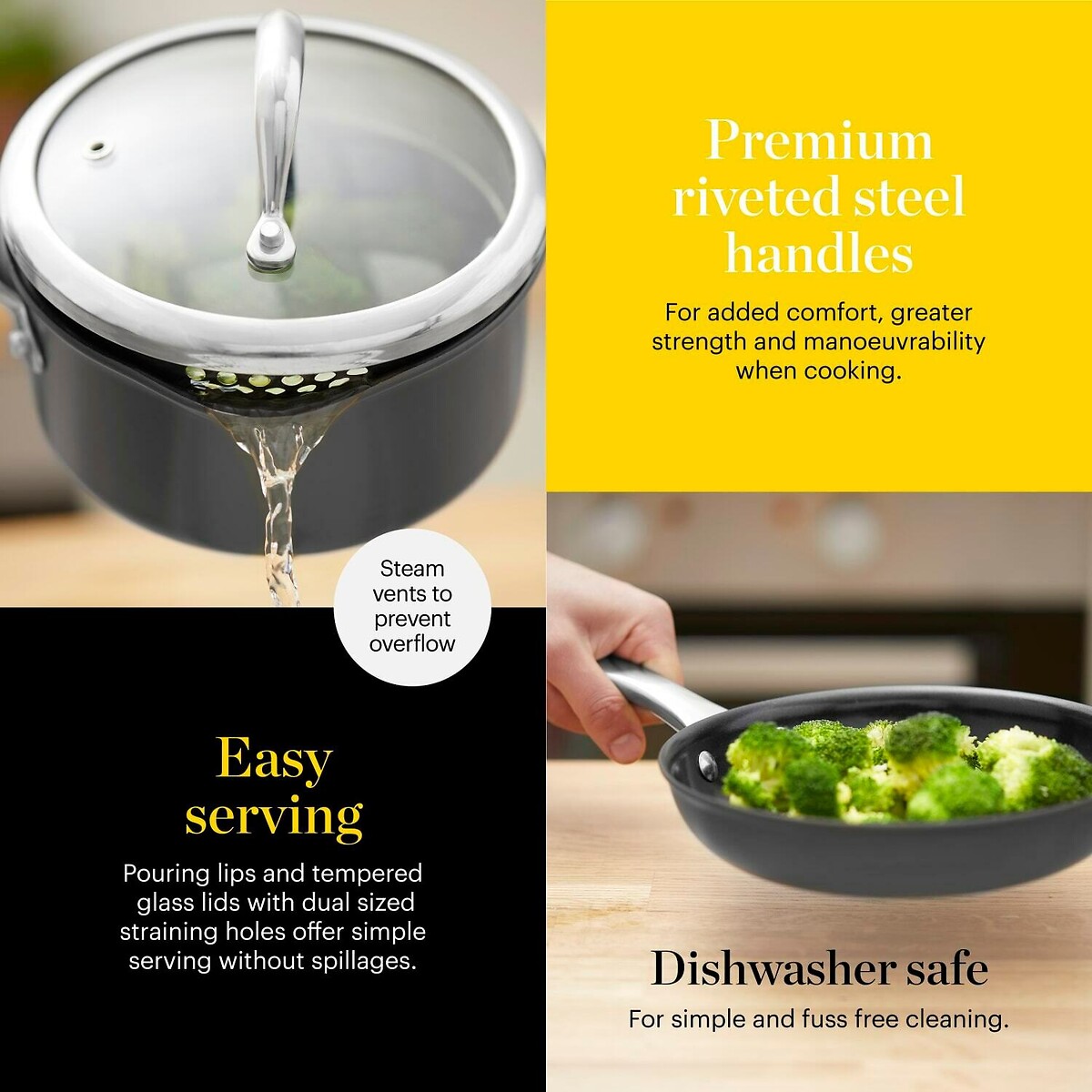 5-Piece Hard Anodized Cookware Set black, GOOD FOOD BY TOWER