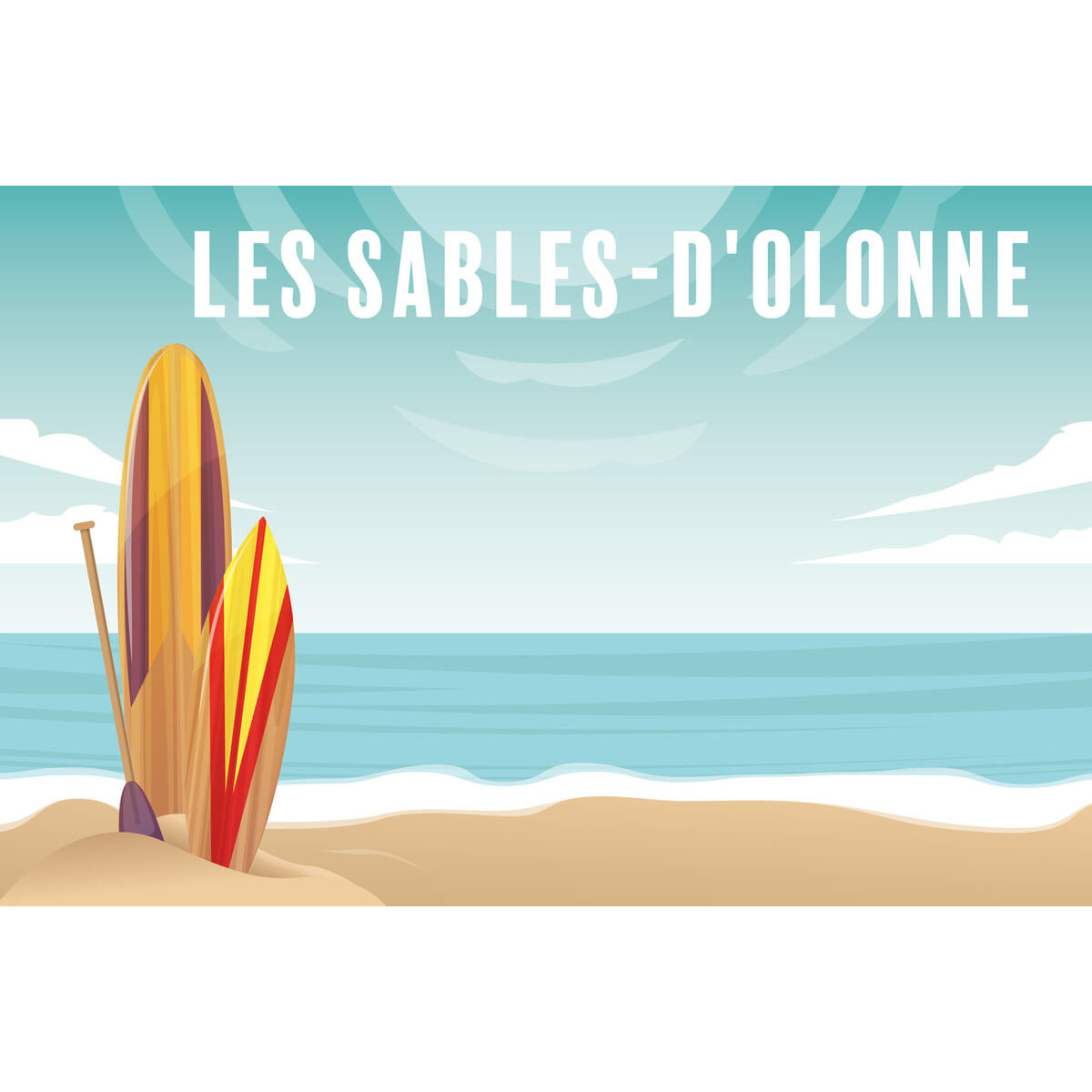 Tableau Mural Illustration Surfs Sables-d'olonne PLAGE tableaux sur toile-vert, CEANOTHE