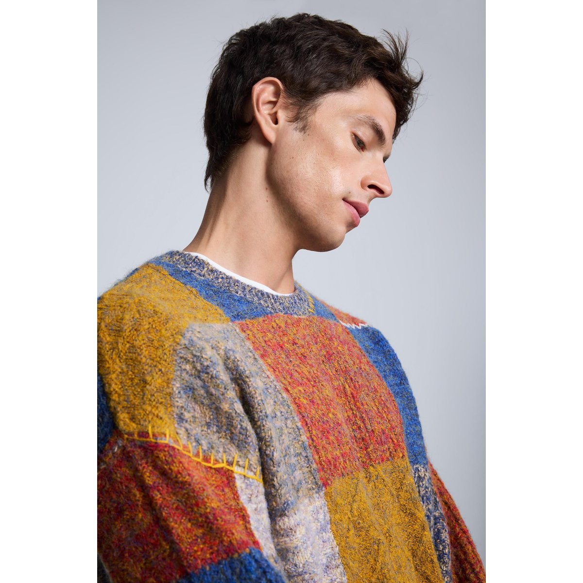 pull patchwork en maille orange, DESIGUAL