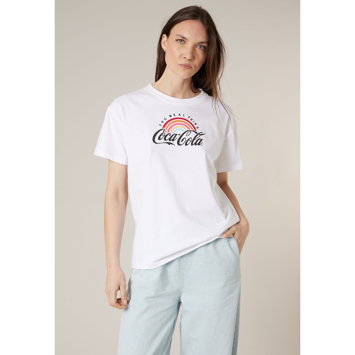 T-shirt femme en coton deeluxe x coca-cola RAINBOW white, DEELUXE