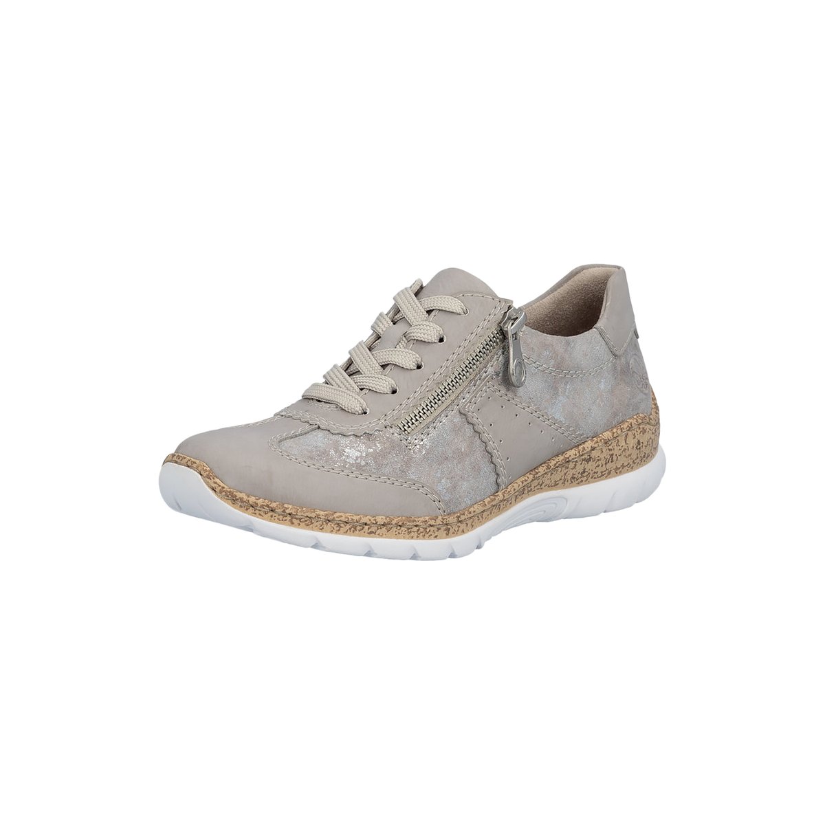 Baskets FEMME RIEKER® grises et à lacets et zip latéral metallic, RIEKER