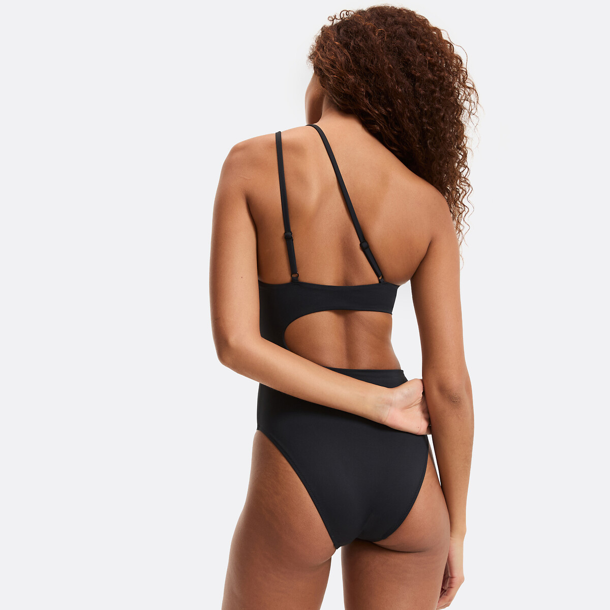 Asymmetric Swimsuit with Waist Cut-Out black, LA REDOUTE COLLECTIONS