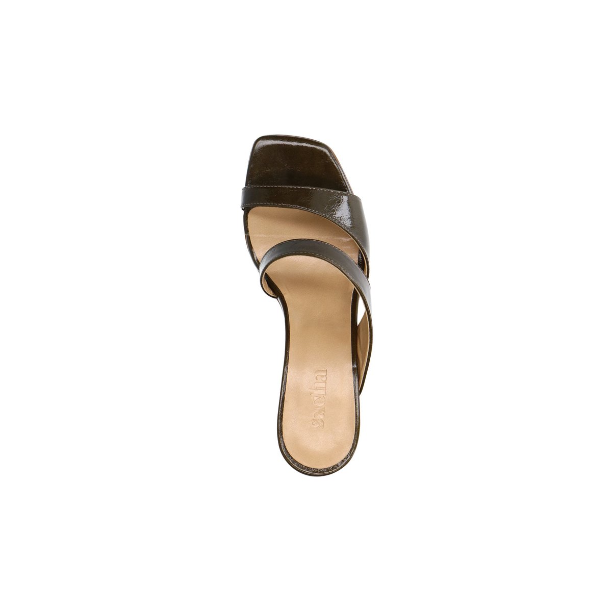 Sandales à talon en cuir verni vert, SACHA
